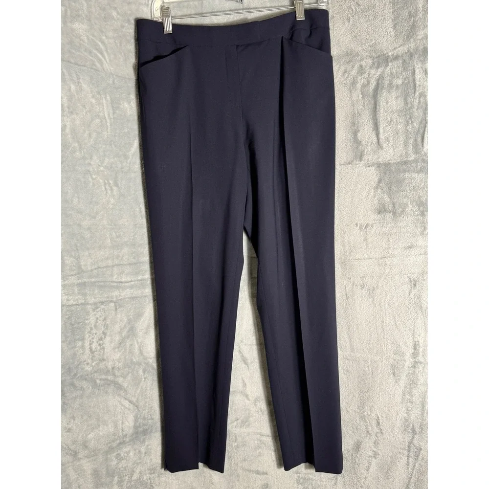 Lafayette 148 New York Irving Navy Virgin Wool Slim Straight Leg Pants Size 6 - Picture 2 of 10